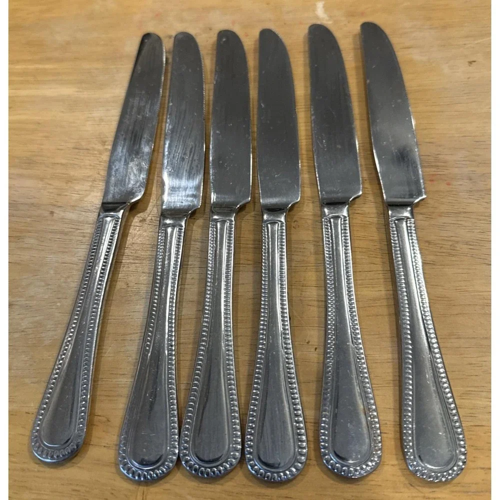Cuisinart CU18 Beaded Pattern Stainless Steel Dinner Knives Knife Set Of 6